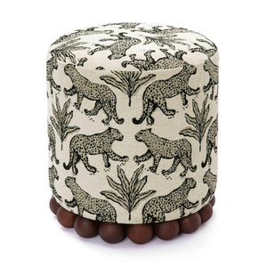 TOV Furniture Dex Leopard Jacquard Ottoman - Stylish Solid-Wood Base, Plush Seating for Living Spaces & Decor Cream TOV-OC69196
