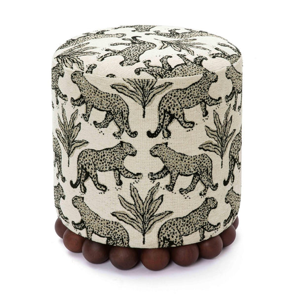 TOV Furniture Dex Leopard Jacquard Ottoman - Stylish Solid-Wood Base, Plush Seating for Living Spaces & Decor Cream TOV-OC69196
