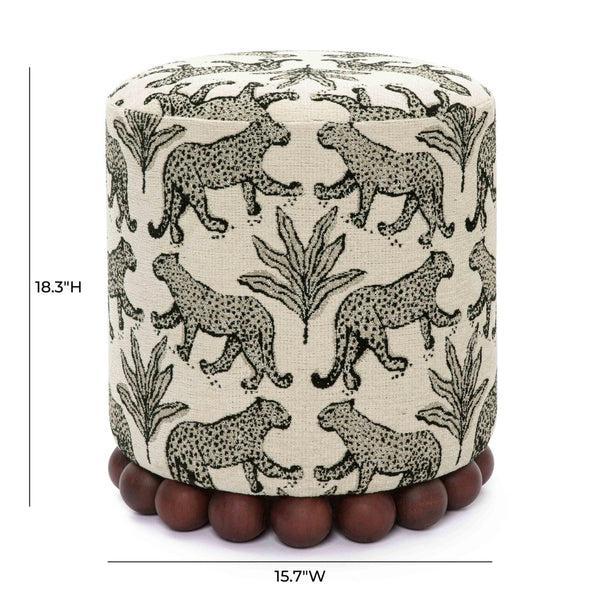 TOV Furniture Dex Leopard Jacquard Ottoman - Stylish Solid-Wood Base, Plush Seating for Living Spaces & Decor Cream TOV-OC69196
