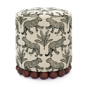 Tov Furniture Dex Whimsical Leopard Jacquard Ottoman - Chic Seating And Stylish Footrest For Vibrant Spaces Cream Fabric,Plywood,Wood Tov-oc69196