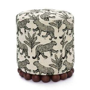 Tov Furniture Dex Whimsical Leopard Jacquard Ottoman - Chic Seating And Stylish Footrest For Vibrant Spaces Cream Fabric,Plywood,Wood Tov-oc69196