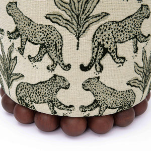 Tov Furniture Dex Whimsical Leopard Jacquard Ottoman - Chic Seating And Stylish Footrest For Vibrant Spaces Cream Fabric,Plywood,Wood Tov-oc69196