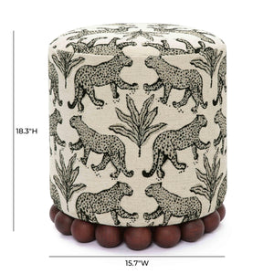 Tov Furniture Dex Whimsical Leopard Jacquard Ottoman - Chic Seating And Stylish Footrest For Vibrant Spaces Cream Fabric,Plywood,Wood Tov-oc69196