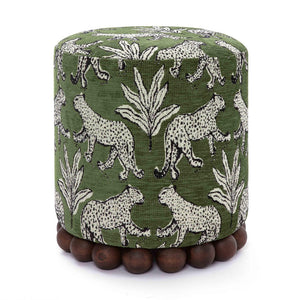 TOV Furniture Dex Leopard Jacquard Ottoman - Stylish Solid-Wood Base, Plush Seating for Living Spaces & Decor Olive Green TOV-OC69197