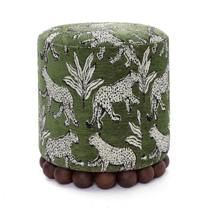 TOV Furniture Dex Leopard Jacquard Ottoman - Stylish Solid-Wood Base, Plush Seating for Living Spaces & Decor Olive Green TOV-OC69197