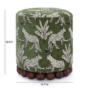 TOV Furniture Dex Leopard Jacquard Ottoman - Stylish Solid-Wood Base, Plush Seating for Living Spaces & Decor Olive Green TOV-OC69197