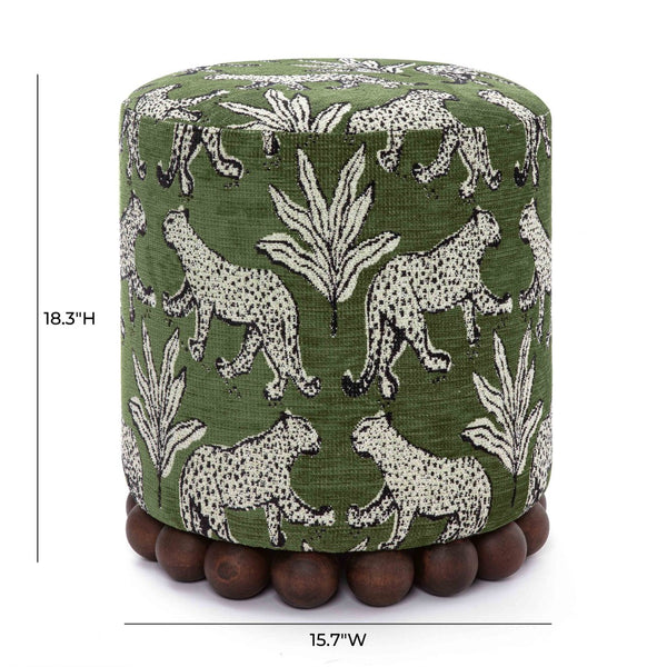 TOV Furniture Dex Leopard Jacquard Ottoman - Stylish Solid-Wood Base, Plush Seating for Living Spaces & Decor Olive Green TOV-OC69197