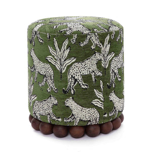 Tov Furniture Dex Whimsical Leopard Jacquard Ottoman - Chic Seating And Stylish Footrest For Vibrant Spaces Olive Green Fabric,Plywood,Wood Tov-oc69197