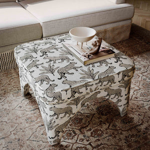 TOV Furniture Raji Leopard Jacquard Ottoman - Plush, Stylish Accent for Versatile Living Spaces and Comfort Taupe TOV-OC69199