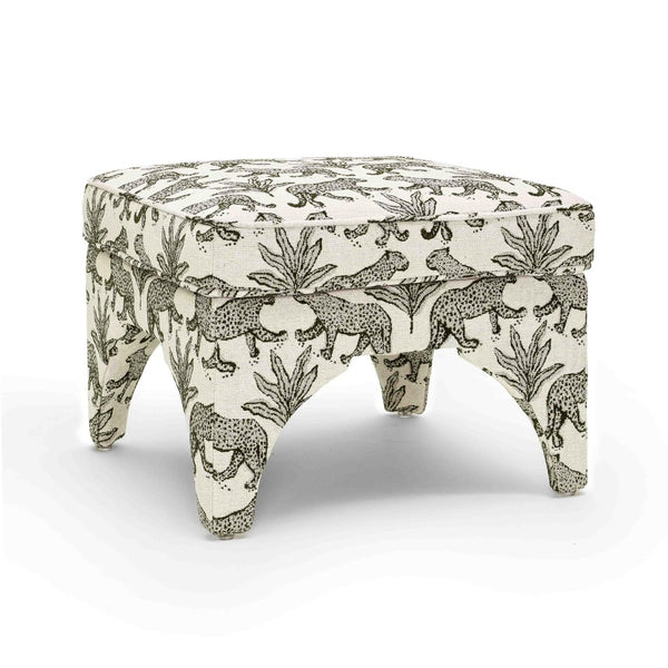 TOV Furniture Raji Leopard Jacquard Ottoman - Plush, Stylish Accent for Versatile Living Spaces and Comfort Taupe TOV-OC69199