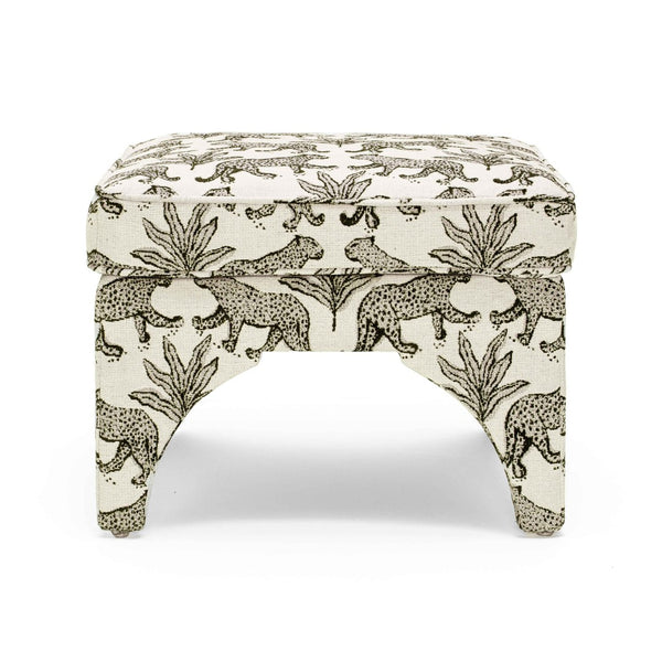 TOV Furniture Raji Leopard Jacquard Ottoman - Plush, Stylish Accent for Versatile Living Spaces and Comfort Taupe TOV-OC69199