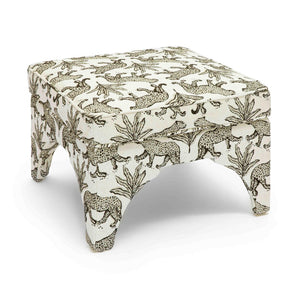 TOV Furniture Raji Leopard Jacquard Ottoman - Plush, Stylish Accent for Versatile Living Spaces and Comfort Taupe TOV-OC69199