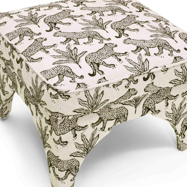 TOV Furniture Raji Leopard Jacquard Ottoman - Plush, Stylish Accent for Versatile Living Spaces and Comfort Taupe TOV-OC69199