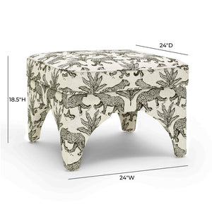 TOV Furniture Raji Leopard Jacquard Ottoman - Plush, Stylish Accent for Versatile Living Spaces and Comfort Taupe TOV-OC69199