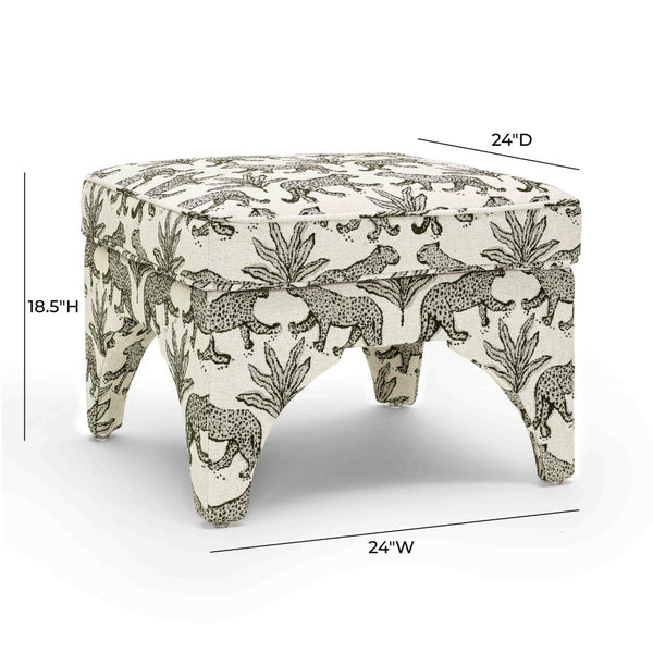 TOV Furniture Raji Leopard Jacquard Ottoman - Plush, Stylish Accent for Versatile Living Spaces and Comfort Taupe TOV-OC69199