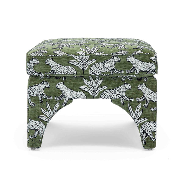 TOV Furniture Raji Leopard Jacquard Ottoman - Plush, Stylish Accent for Versatile Living Spaces and Comfort Olive Green TOV-OC69200