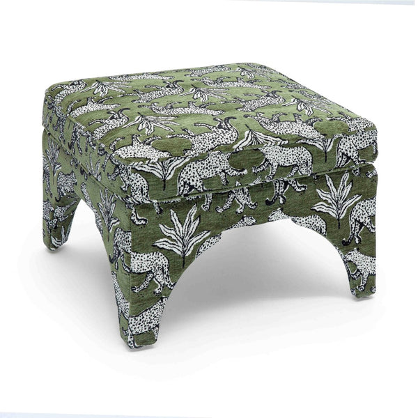 TOV Furniture Raji Leopard Jacquard Ottoman - Plush, Stylish Accent for Versatile Living Spaces and Comfort Olive Green TOV-OC69200