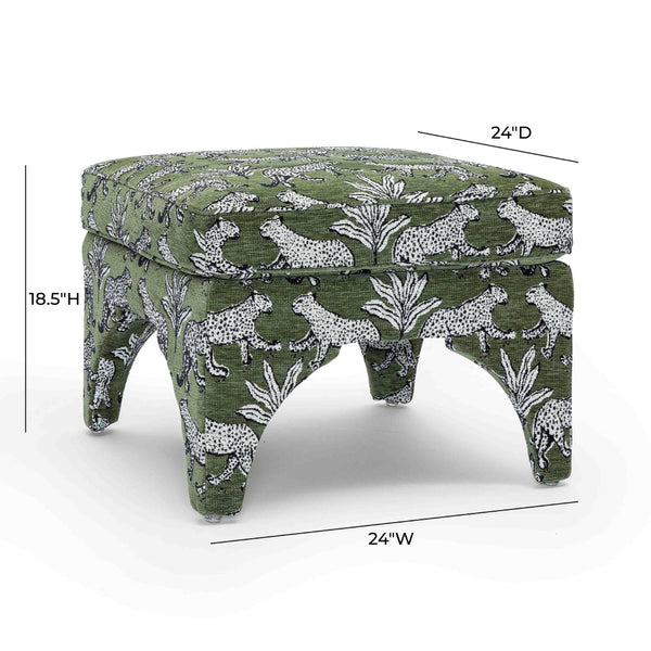 TOV Furniture Raji Leopard Jacquard Ottoman - Plush, Stylish Accent for Versatile Living Spaces and Comfort Olive Green TOV-OC69200
