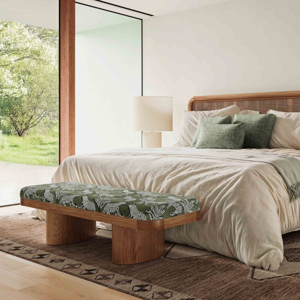 TOV Furniture Ollie 48" Olive Green Leopard Jacquard Bench – Stylish Mid-Century Accent for Entryway & Living Room TOV-OC69224