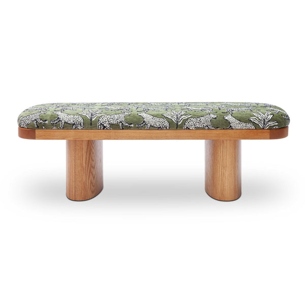 TOV Furniture Ollie 48" Olive Green Leopard Jacquard Bench – Stylish Mid-Century Accent for Entryway & Living Room TOV-OC69224