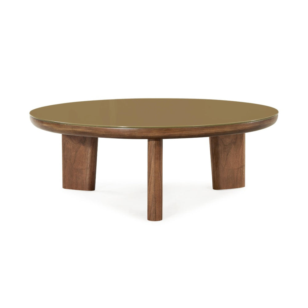 TOV Furniture Oani 36" Round Coffee Table - Mid-Century Modern Design with Walnut Veneer & Glass Top, Stylish & Functional TOV-OC69238