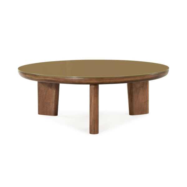 TOV Furniture Oani 36" Round Coffee Table - Mid-Century Modern Design with Walnut Veneer & Glass Top, Stylish & Functional TOV-OC69238