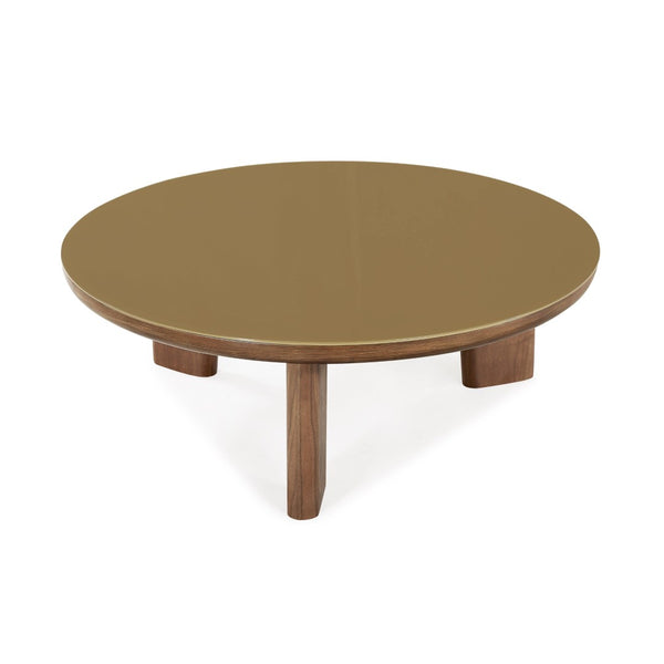TOV Furniture Oani 36" Round Coffee Table - Mid-Century Modern Design with Walnut Veneer & Glass Top, Stylish & Functional TOV-OC69238