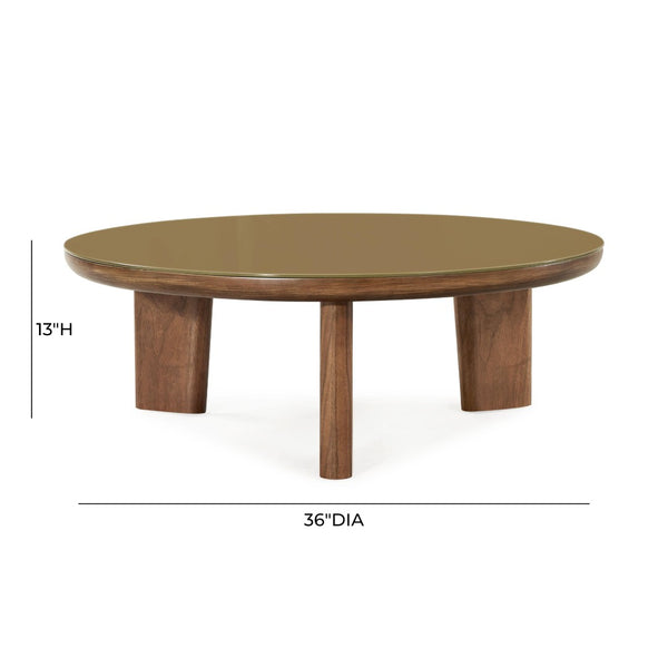 TOV Furniture Oani 36" Round Coffee Table - Mid-Century Modern Design with Walnut Veneer & Glass Top, Stylish & Functional TOV-OC69238