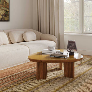 TOV Furniture Oani 46" Triangular Coffee Table - Mid-Century Modern Walnut & Glass Design for Stylish Living Spaces TOV-OC69239