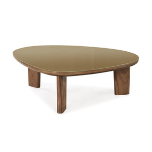TOV Furniture Oani 46" Triangular Coffee Table - Mid-Century Modern Walnut & Glass Design for Stylish Living Spaces TOV-OC69239