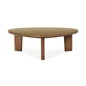 TOV Furniture Oani 46" Triangular Coffee Table - Mid-Century Modern Walnut & Glass Design for Stylish Living Spaces TOV-OC69239