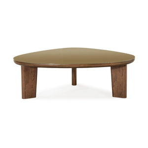 TOV Furniture Oani 46" Triangular Coffee Table - Mid-Century Modern Walnut & Glass Design for Stylish Living Spaces TOV-OC69239
