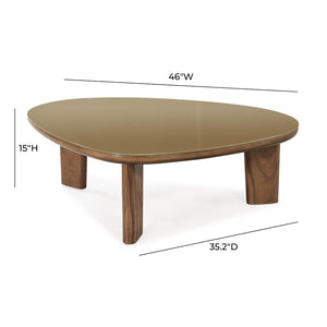TOV Furniture Oani 46" Triangular Coffee Table - Mid-Century Modern Walnut & Glass Design for Stylish Living Spaces TOV-OC69239