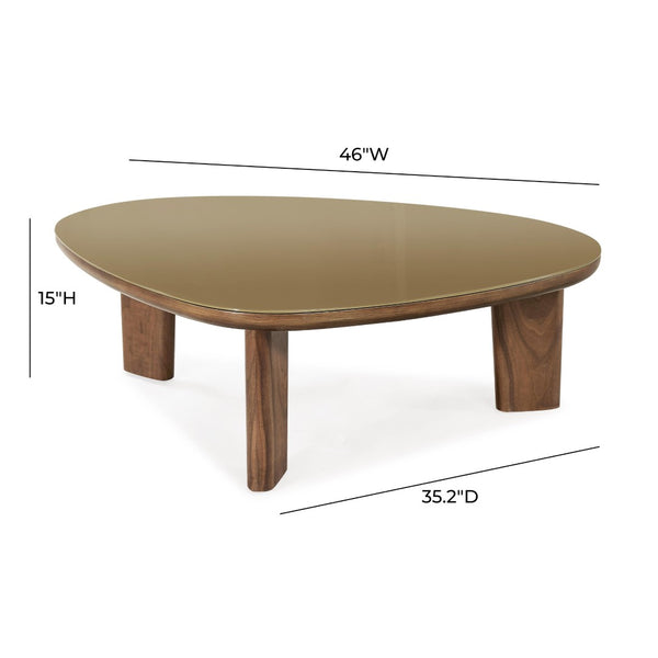 TOV Furniture Oani 46" Triangular Coffee Table - Mid-Century Modern Walnut & Glass Design for Stylish Living Spaces TOV-OC69239