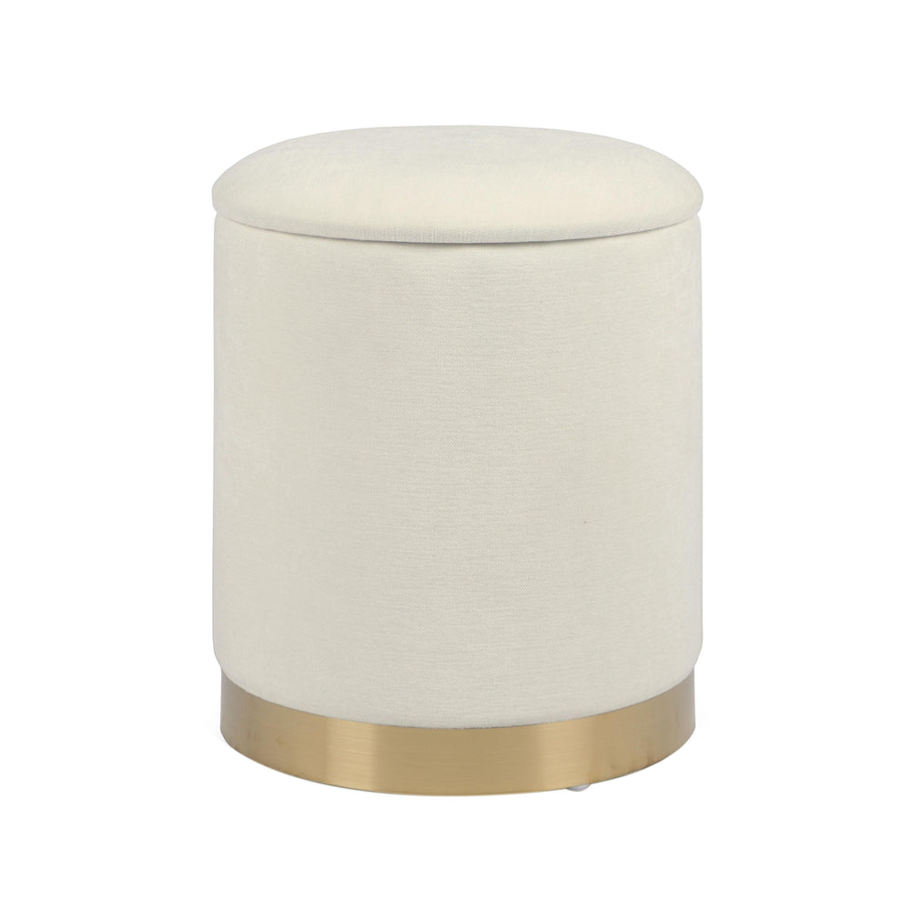 Tov Furniture Zoe Cream Chenille Storage Ottoman - Stylish & Functional With Gold Base, Perfect For Any Room Decor! Cream Chenille,Iron,Mdf Tov-oc69275