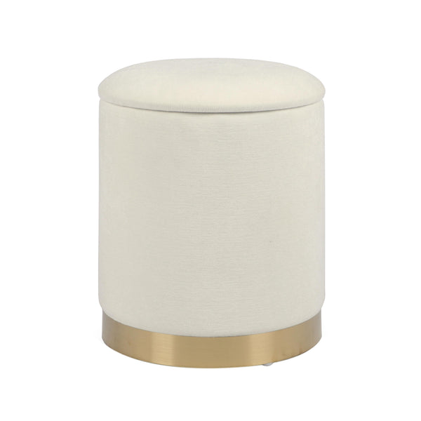 Tov Furniture Zoe Cream Chenille Storage Ottoman - Stylish & Functional With Gold Base, Perfect For Any Room Decor! Cream Chenille,Iron,Mdf Tov-oc69275