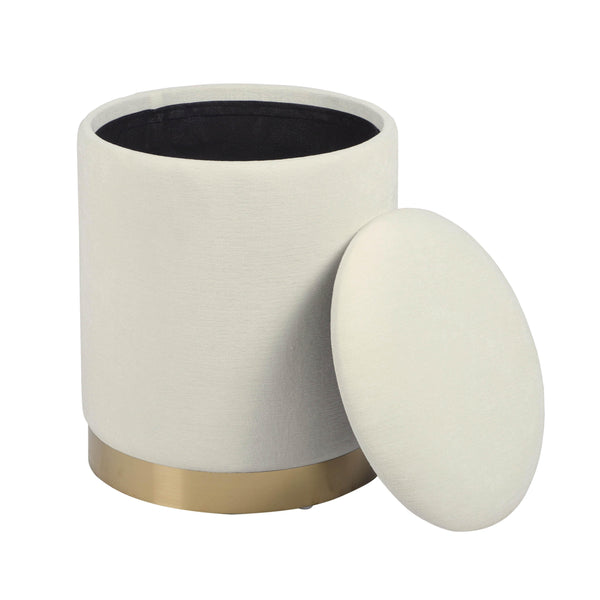 Tov Furniture Zoe Cream Chenille Storage Ottoman - Stylish & Functional With Gold Base, Perfect For Any Room Decor! Cream Chenille,Iron,Mdf Tov-oc69275