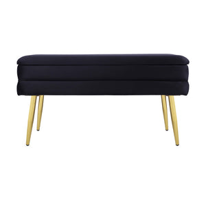 TOV Furniture Ziva Velvet Storage Bench with Plush Tufting and Gold Legs – Elegant, Functional Home Accent Piece Black TOV-OC69276