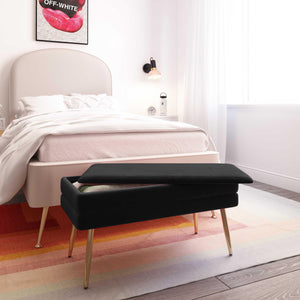Tov Furniture Ziva Elegant Black Velvet Storage Bench With Gold Legs – Chic Tufted Design & Ample Space Black Iron,Mdf,Velvet Tov-oc69276