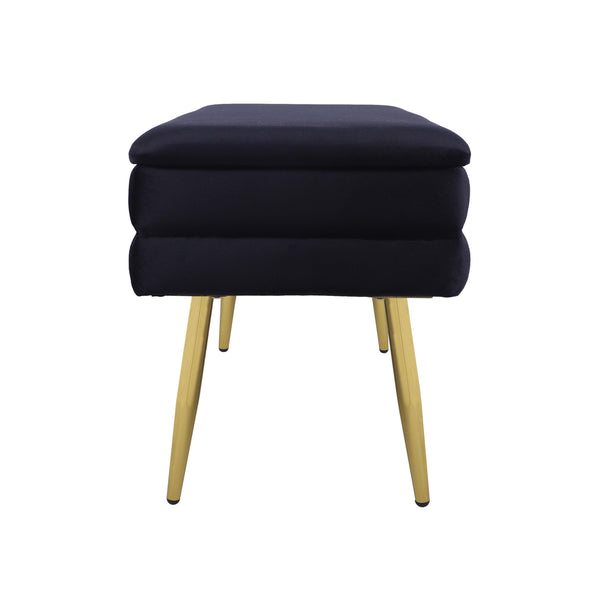 Tov Furniture Ziva Elegant Black Velvet Storage Bench With Gold Legs – Chic Tufted Design & Ample Space Black Iron,Mdf,Velvet Tov-oc69276