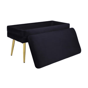 Tov Furniture Ziva Elegant Black Velvet Storage Bench With Gold Legs – Chic Tufted Design & Ample Space Black Iron,Mdf,Velvet Tov-oc69276