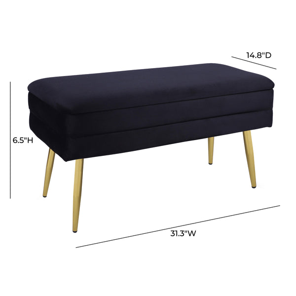Tov Furniture Ziva Elegant Black Velvet Storage Bench With Gold Legs – Chic Tufted Design & Ample Space Black Iron,Mdf,Velvet Tov-oc69276