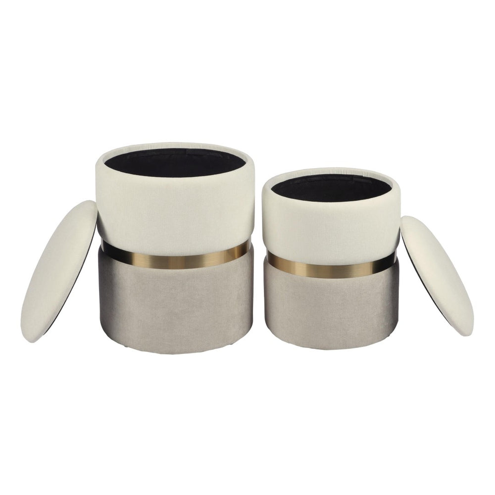 TOV Furniture Gigi Elegant Chenille Storage Ottoman Set of 2 - Stylish Footstools with Gold Accent for Any Room TOV-OC69277