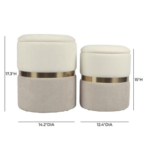 TOV Furniture Gigi Elegant Chenille Storage Ottoman Set of 2 - Stylish Footstools with Gold Accent for Any Room TOV-OC69277