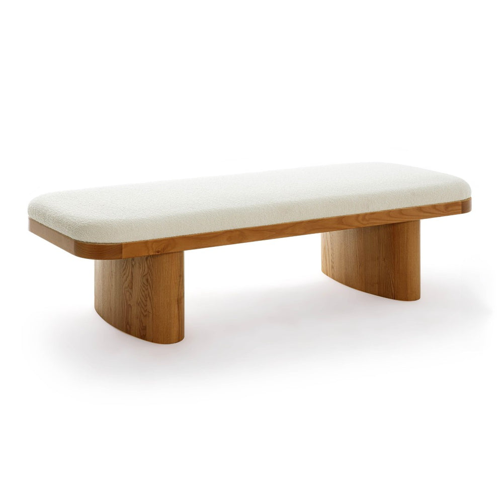TOV Furniture Ollie 56.5" White Boucle Large Bench - Stylish Danish-Inspired Design for Entryway & Bedroom Use TOV-OC69278