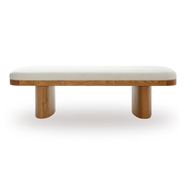 TOV Furniture Ollie 56.5" White Boucle Large Bench - Stylish Danish-Inspired Design for Entryway & Bedroom Use TOV-OC69278