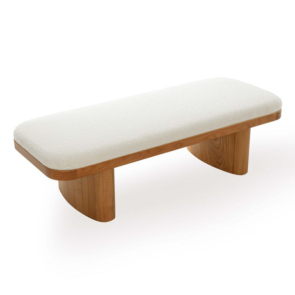 TOV Furniture Ollie 56.5" White Boucle Large Bench - Stylish Danish-Inspired Design for Entryway & Bedroom Use TOV-OC69278