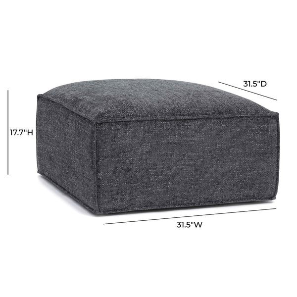 TOV Furniture Mindy Chenille Basketweave Ottoman - Stylish and Cozy Multi-Functional Seating for Your Living Room Charcoal TOV-OC69320