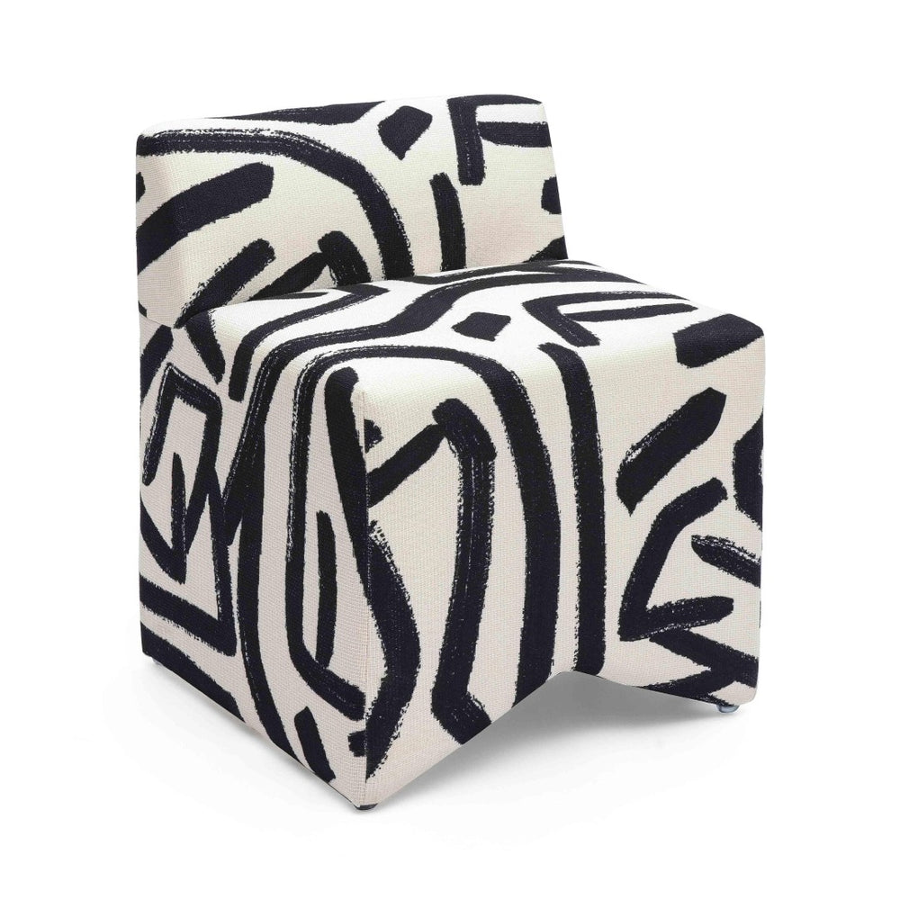 TOV Furniture Pippa Compact Black Brushstroke Print Stool – Stylish Accent Seating for Modern Homes & Offices TOV-OC69322