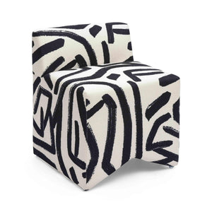 TOV Furniture Pippa Compact Black Brushstroke Print Stool – Stylish Accent Seating for Modern Homes & Offices TOV-OC69322